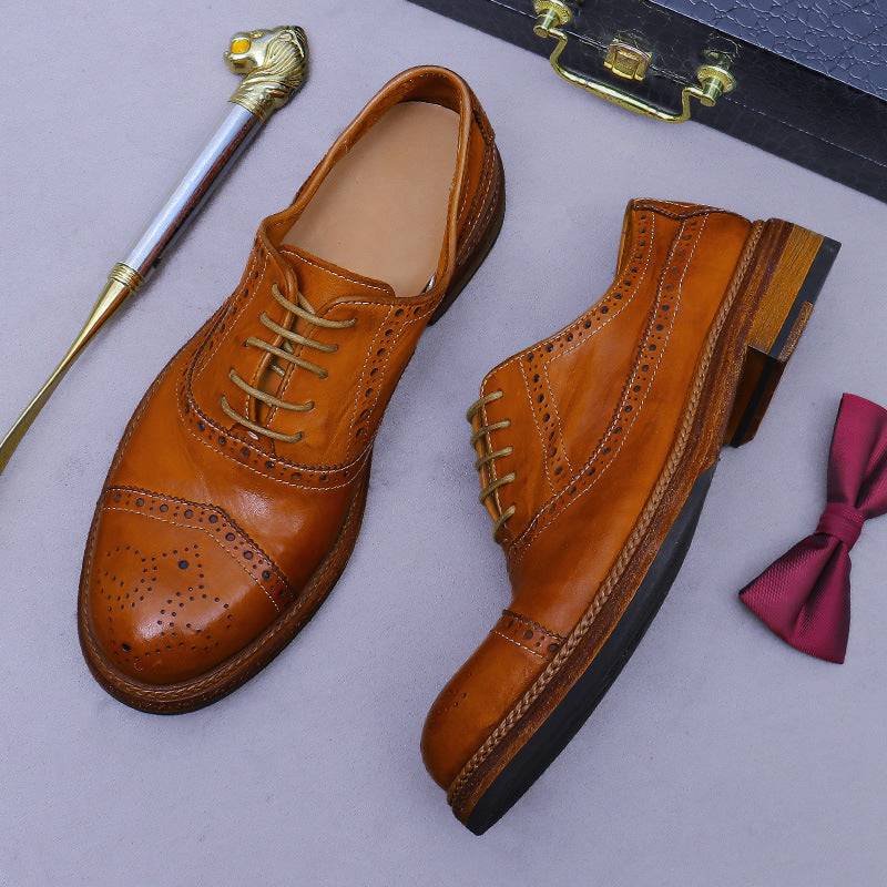 Horse Leather Carved Leather Shoes Men's British Business Formal Wear Work Groom Wedding Leather Bottom A567-6