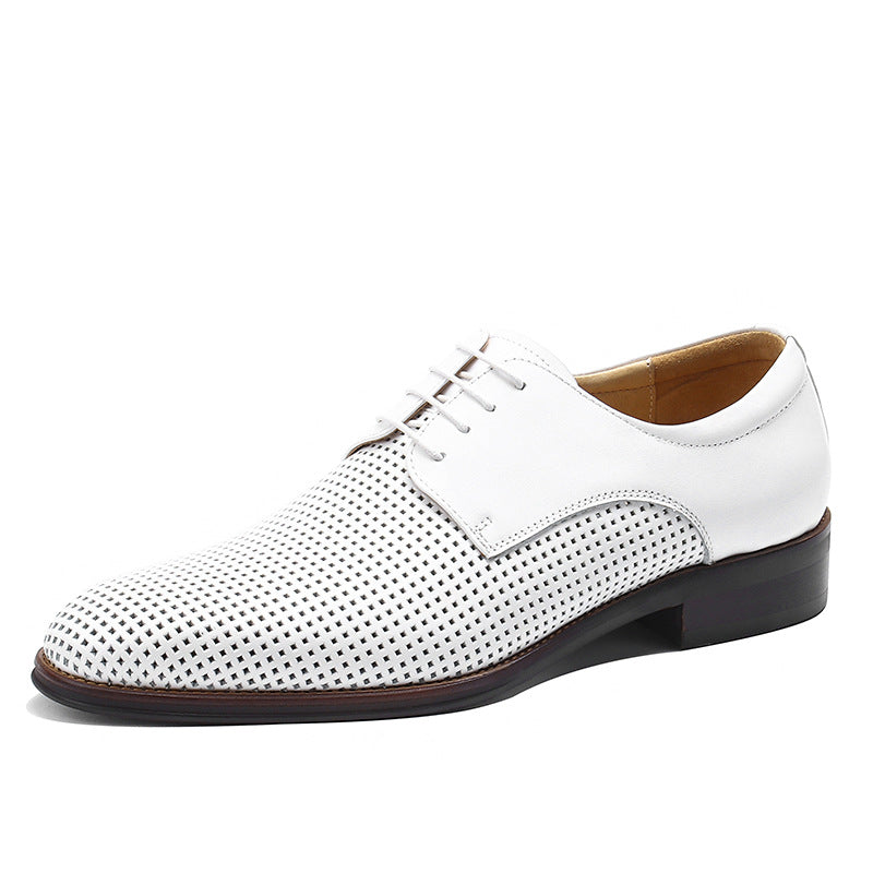 Men's Business Casual Leather Shoes Genuine Leather Cowhide Comfortable Hollow Soft Surface Summer Breathable Leather Shoes 21007