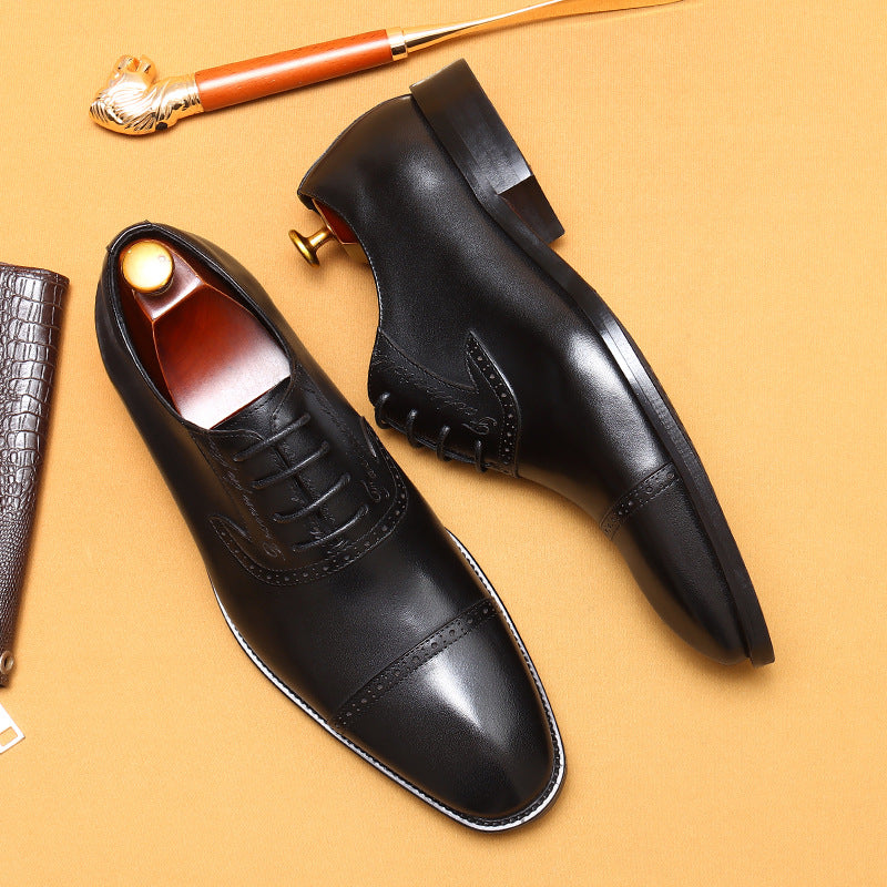 Top Layer Cowhide Men's Leather Shoes Men's Leather Shoes Genuine Leather Formal Business Oxford Shoes Top Layer Cowhide British Men's Shoes96111
