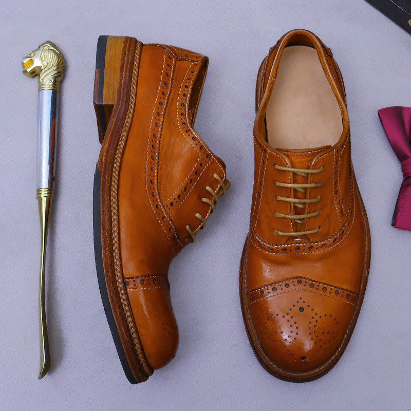 Horse Leather Carved Leather Shoes Men's British Business Formal Wear Work Groom Wedding Leather Bottom A567-6