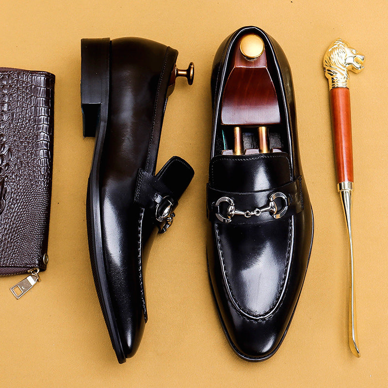 Casual Leather Shoes Men's Business Casual Shoes Men's Genuine Leather Pointed Loafers Handmade British Men's Shoes89253