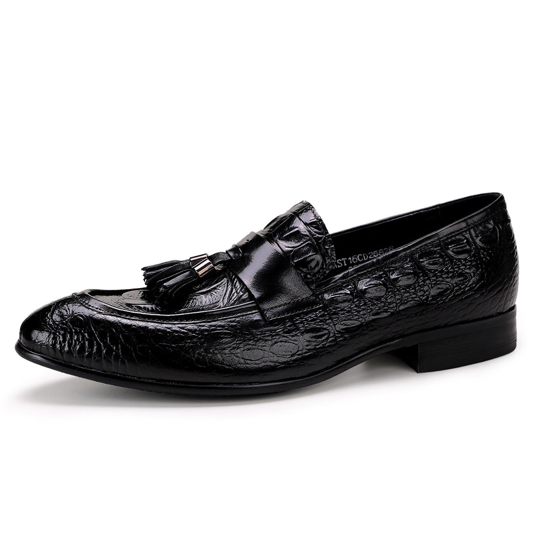 British Pointed Leather Shoes Men's Genuine Leather Crocodile Pattern Tassel Business Casual Men's Office Shoes Men's Shoes25826