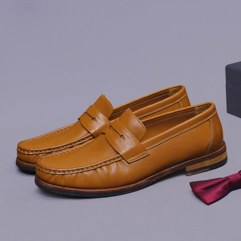 Leather Sole Loafers Horse Leather Men's Loafers Genuine Leather Handmade Slip-On Business Formal Leather Shoes A038-2