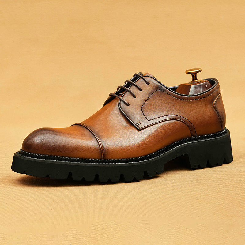 Top Layer Cowhide Men's Leather Shoes Shake Chopsticks Hot Selling British Style Formal Wear Business Casual Leather Men's Leather Shoes Thick Bottom96126