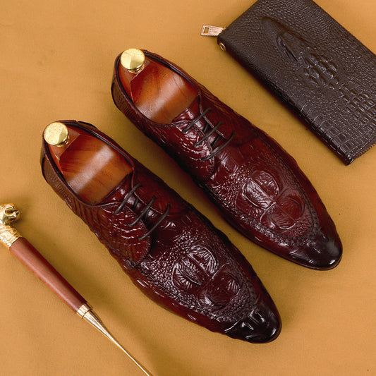 Chaussures en cuir de vachette pour hommes de première couche Chaussures en cuir pour hommes Chaussures habillées à bout pointu à motif crocodile décontractées en cuir véritable pour affaires89131