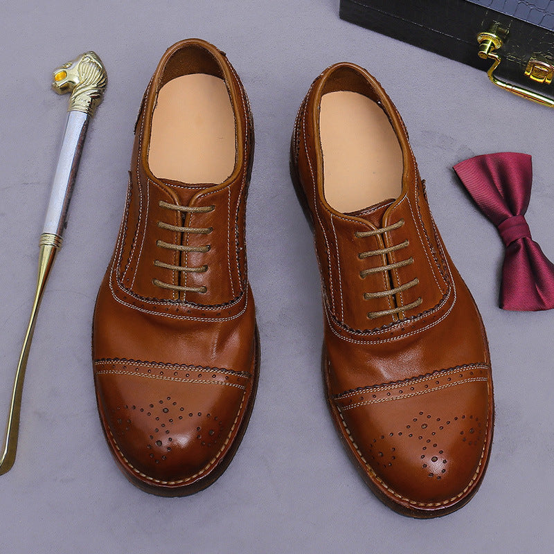 Horse Leather Men's Shoes Three-Joint Carved Leather Shoes Business Men's Shoes British Style Versatile Oxford Genuine Leather Handmade Wedding Shoes 1570-180