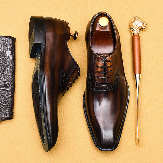 Chaussures en cuir de vachette de première couche pour hommes Chaussures formelles Chaussures en cuir de vachette véritable Chaussures Oxford de style britannique à la main Chaussures en cuir pointues 89259