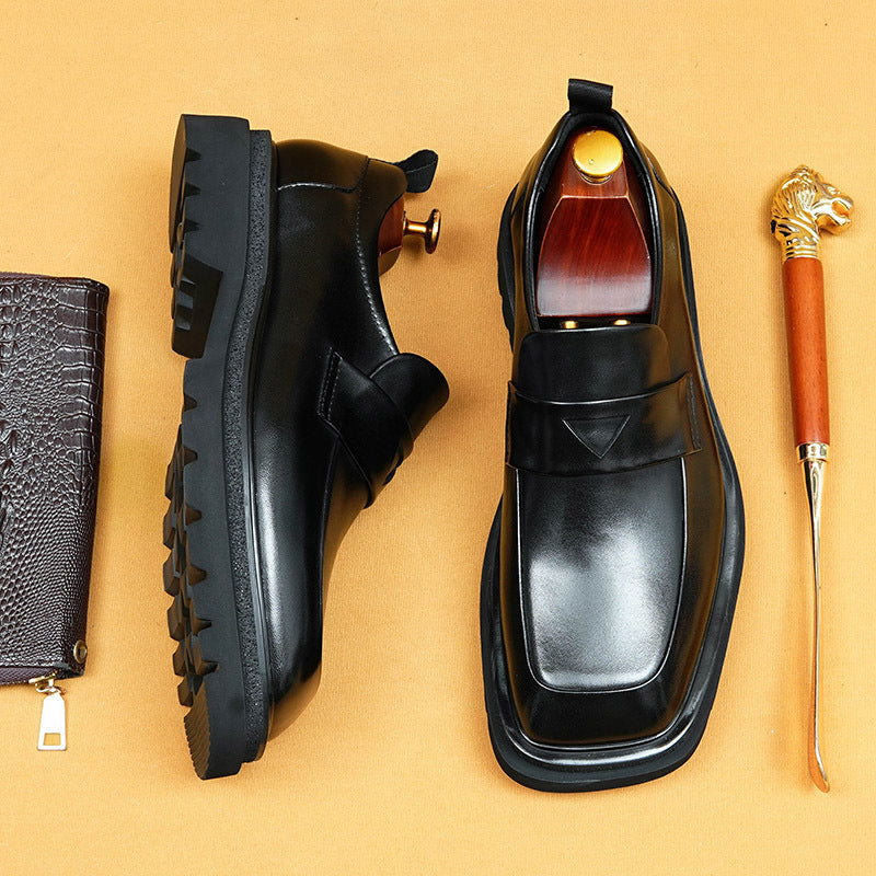 Top Layer Cowhide Men's Leather Shoes Business Casual Shoes Men's Genuine Leather England Style Slip-on Platform Loafers Men's Shoes96138