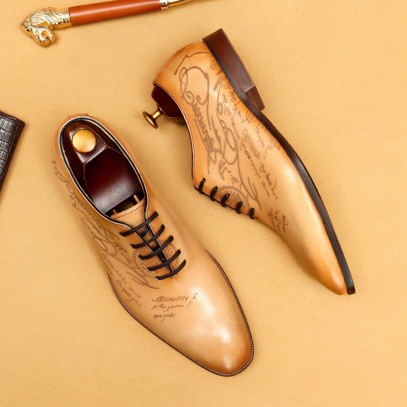 Top Layer Cowhide Men's Leather Shoes Italian Carved Leather Shoes Genuine Leather England Style Business Formal Wear Pointed Cowhide Inner Oxford Shoes68883