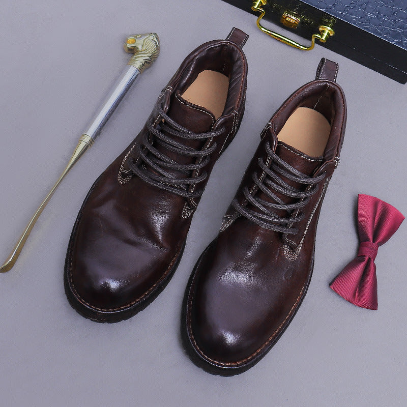 High-End Leather Sole Men's Retro Workwear Genuine Leather Martin Boots Fashion Distressed Washed Horse Leather Stitched Durable 1570A-11