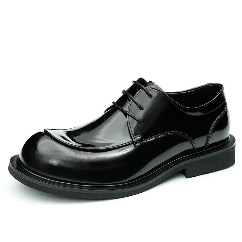 Top Layer Cowhide Men's Leather Shoes Business Casual Leather Shoes Men's Wide Feet British Glossy Big Head Top Layer Cowhide Youth Derby Shoes23692
