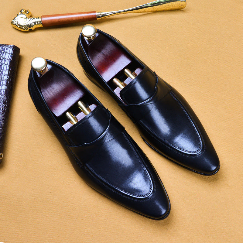 Top Layer Cowhide Men's Leather Shoes Top Layer Cowhide Pointed Men's Shoes British Genuine Leather Business Formal Wear Pedal Lazy Casual Shoes89093