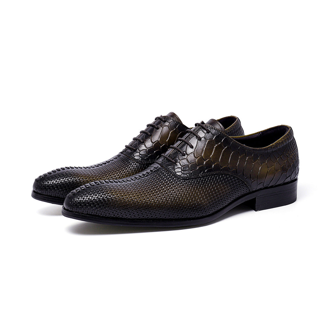 Genuine Leather Men's Shoes Top Layer Cowhide Formal Business Leather Shoes Pointed Crocodile Pattern Embossed Pumps68133