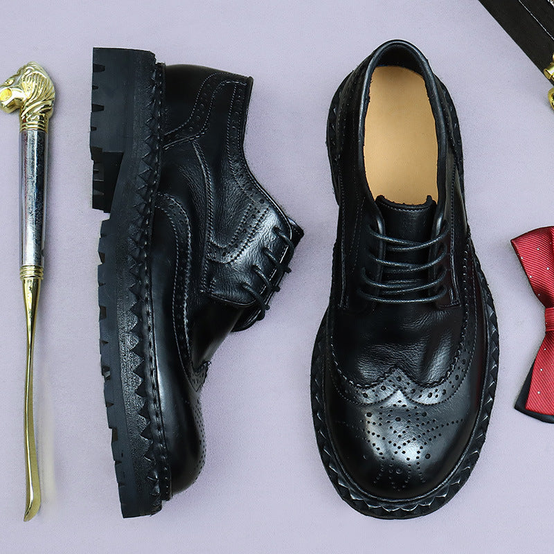 Brogue Leather Sole High-End Business Casual Leather Shoes Men Brogue Genuine Leather Retro British Style 82713