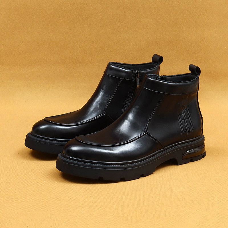 Top Layer Cowhide Men's Leather Shoes Winter Men's Chelsea Boots Short Boots Leather Cushion Thick Bottom Business Casual British Leather Boots66296