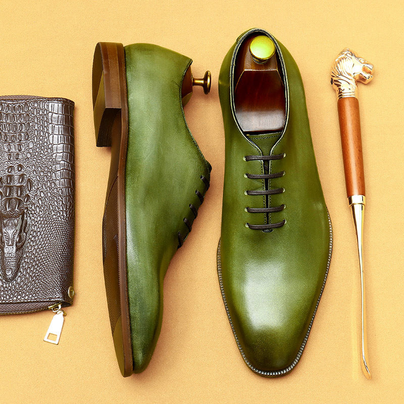 Top Layer Cowhide Men's Leather Shoes Internet Celebrity Green Leather Shoes Men's Niche Leather Oxford Shoes Business Formal Men's Shoes68871
