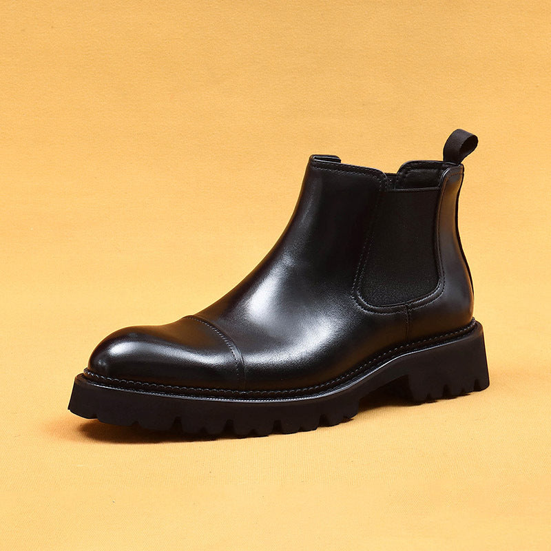 Top Layer Cowhide Men's Leather Shoes High-Top Leather Shoes Men's Genuine Leather Lining Business Formal Wear Pointed Chelsea Boots96153