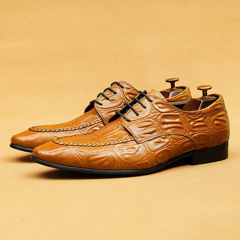 Leather Shoes Men's Korean-Style British Trend Wedding Business Casual Shoes Genuine Leather Crocodile Pattern Men's Derby Shoes Handmade Men's Shoes69502