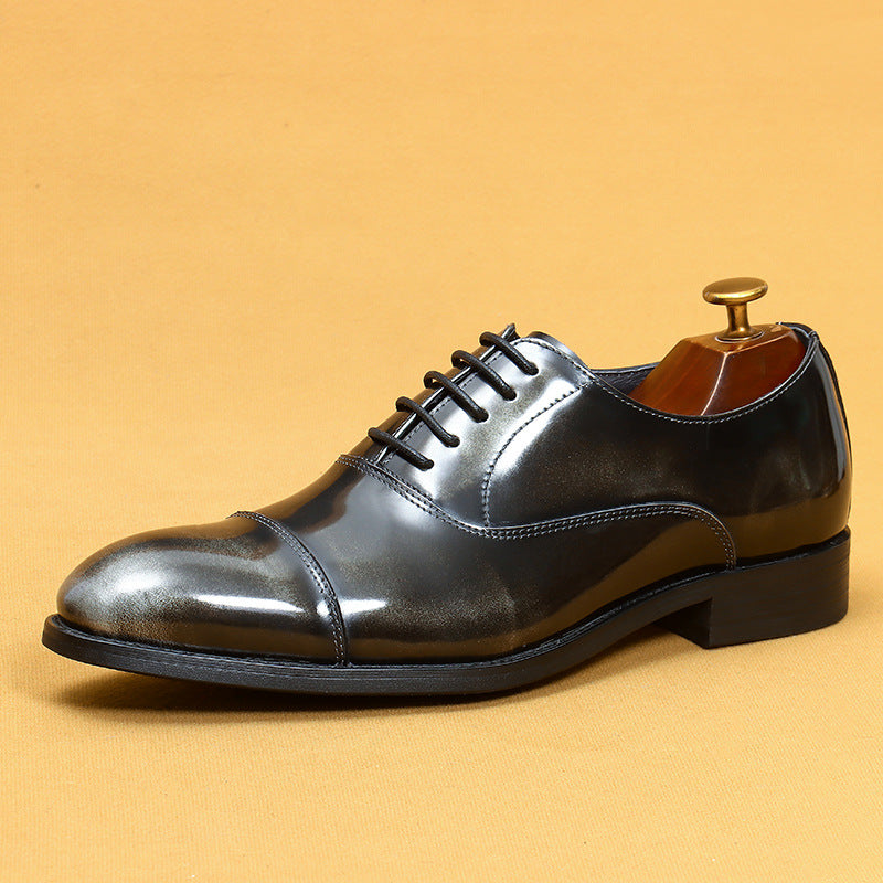 Chaussures en cuir de vachette de première couche pour hommes, vêtements de cérémonie pour hommes, chaussures Oxford pointues en cuir véritable, chaussures pour hommes en cuir verni brillant