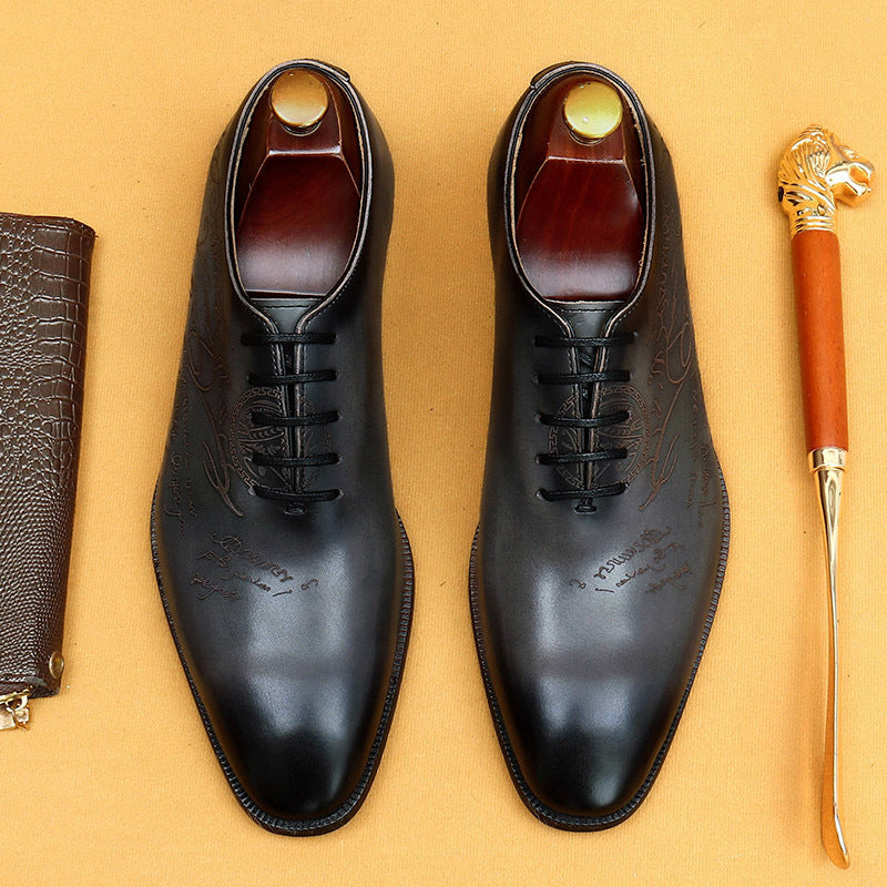 Top Layer Cowhide Men's Leather Shoes Italian Carved Leather Shoes Genuine Leather England Style Business Formal Wear Pointed Cowhide Inner Oxford Shoes68883