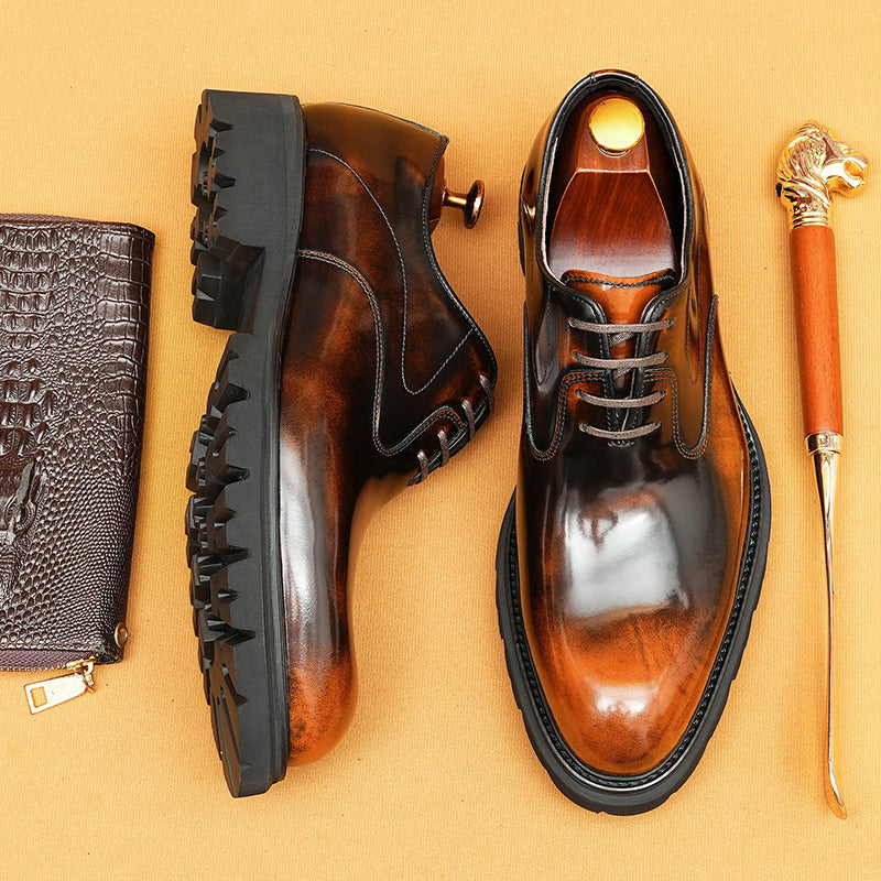 Top Layer Cowhide Men's Leather Shoes top Layer Cowhide Glossy Leather Shoes Men's British Thick Sole Increased Business Formal Wear Oxford Men's Shoes96125