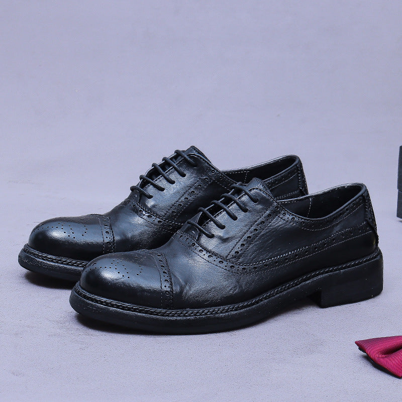 Horse Leather Carved Leather Shoes Men's British Business Formal Wear Work Groom Wedding Leather Bottom A567-6