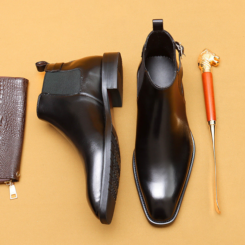 Top Layer Cowhide Men's Leather Shoes Chelsea Boots Men's Genuine Leather Retro Pointed Toe Business Formal Wear High-Top Shoes Winter Men's Boots89617