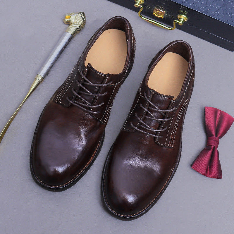 Horse Leather Business Formal Men's Leather Shoes Trendy Cowhide Sole Breathable Retro Handmade Derby Wedding Shoes 1571-1