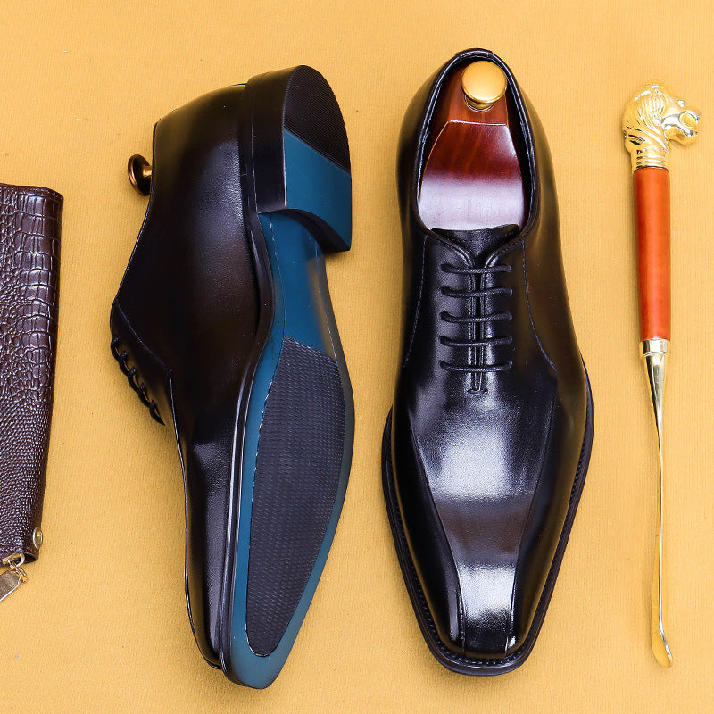 Chaussures en cuir pour hommes Chaussures formelles en cuir véritable pour hommes Chaussures Oxford à bout carré Chaussures d'affaires britanniques faites à la main 89256