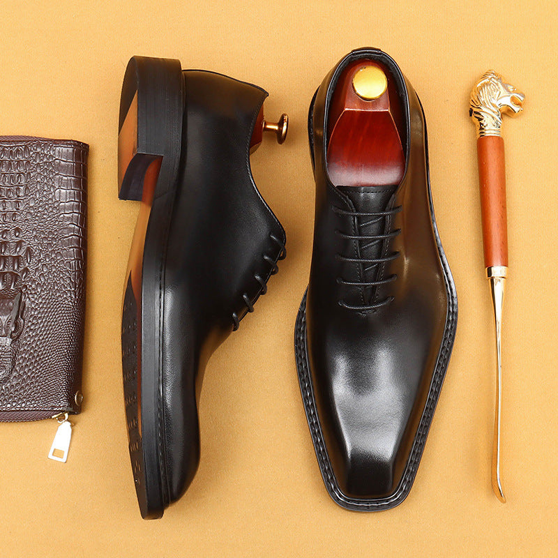 Top Layer Cowhide Men's Leather Shoes Brown Leather Shoes Men's Shoes Genuine Leather England Style High-Grade Brushed Business Formal Wear Wedding Groom's Shoes96136