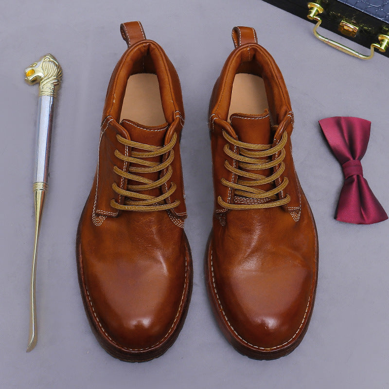High-End Leather Sole Men's Retro Workwear Genuine Leather Martin Boots Fashion Distressed Washed Horse Leather Stitched Durable 1570A-11
