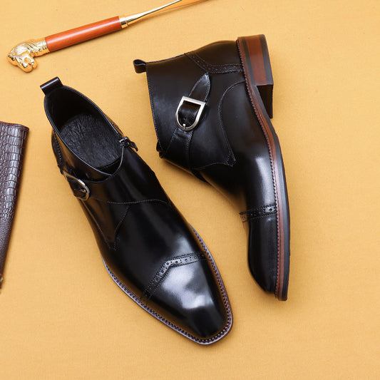 Top Layer Cowhide Men's Leather Shoes Winter Chelsea Boots Men's Genuine Leather Short British Side Zipper Business Formal Wear Martin Boots21320