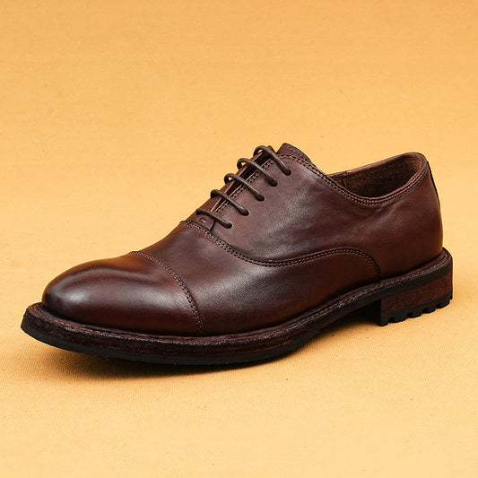 Top Layer Cowhide Men's Leather Shoes Business Casual Leather Shoes Men's Wide Feet British Glossy Big Head Top Layer Cowhide Derby Men's Shoes23692
