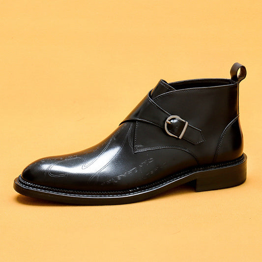 Top Layer Cowhide Men's Leather Shoes Winter Martin Boots Genuine Leather England Style Carved Business Formal Wear High-Top Leather Shoes Pointed Men's Ankle Boots89612