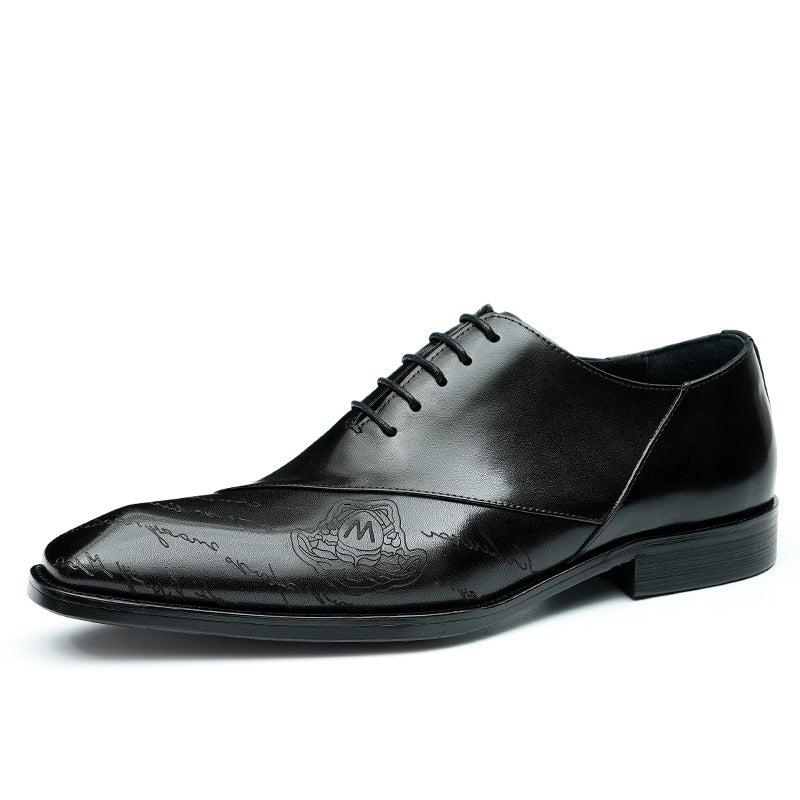 Men’s Pointed-Toe Script-Embossed Oxford Shoes 96131