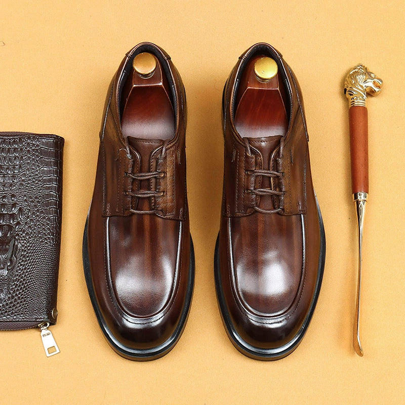 Erste Schicht Rindsleder Herren Lederschuhe Business Casual Schuhe Herrenschuhe Rundkopf Echtes Leder Britische Retro Rub Farbige Abendschuhe89622 