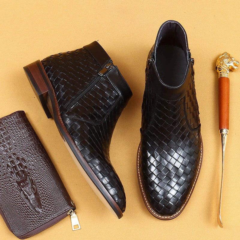 Men’s Hand-Woven Leather Chelsea Boots 65125