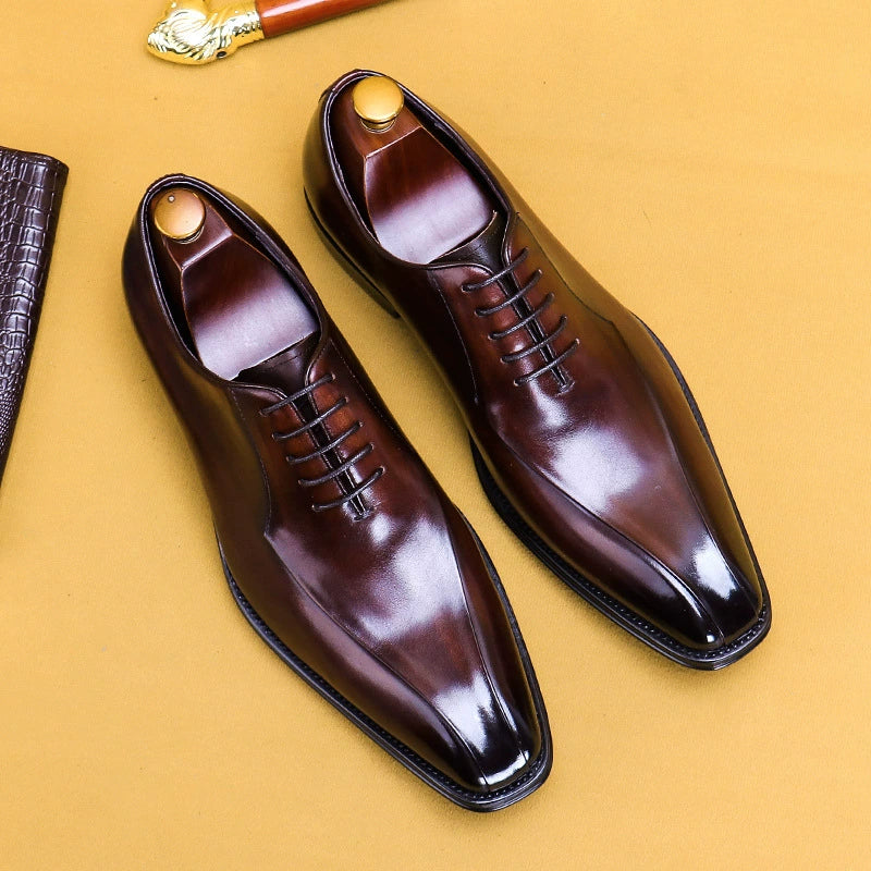 Chaussures en cuir pour hommes Chaussures formelles en cuir véritable pour hommes Chaussures Oxford à bout carré Chaussures d'affaires britanniques faites à la main 89256 