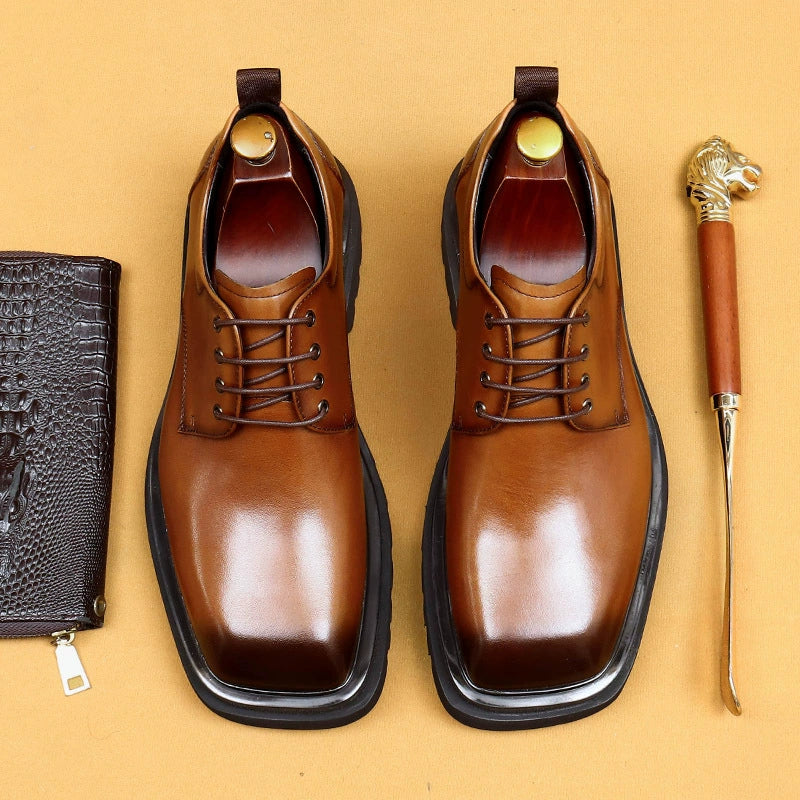 Erste Schicht Rindsleder Herren Lederschuhe Big Head Lederschuhe Herren echtes Leder formelle Business Herrenschuhe Square Toe Plateau British Erhöhte Derby Schuhe96139 