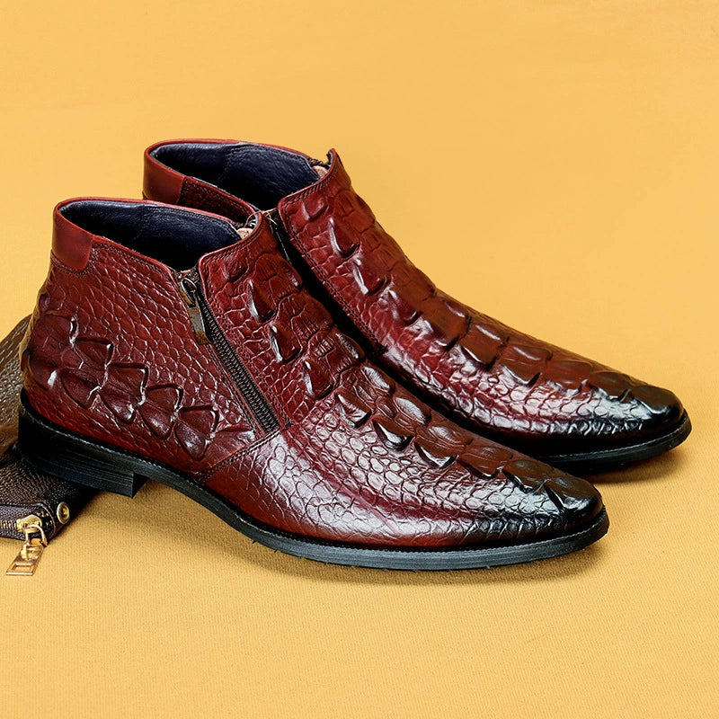 Men’s Crocodile Embossed Leather Martin Boots 69319