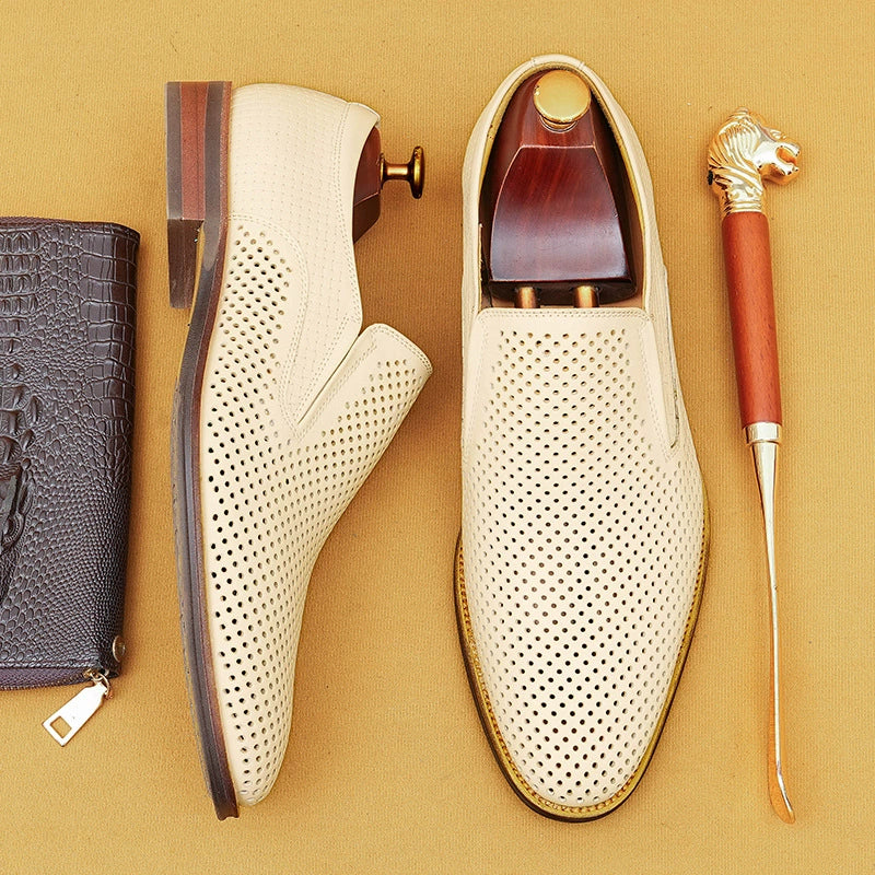 Men’s Genuine Leather Perforated Slip-On Shoes 21317