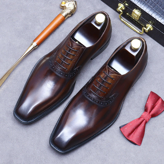 Top Layer Cowhide Men's Leather Shoes British Men Business Formal Wear Leather Shoes Genuine Leather Pointed Oxford Shoes Men's Wedding Groom's Shoes89259
