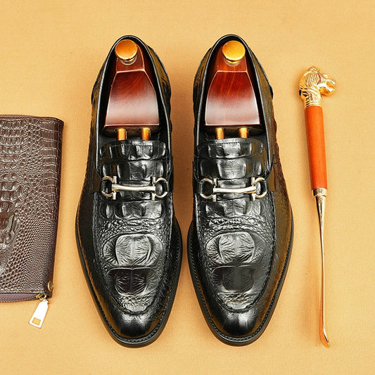 Men’s Crocodile Embossed Leather Monk Strap Shoes 89091