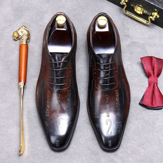Top Layer Cowhide Men's Leather Shoes Top Layer Cowhide Formal Leather Shoes Men's Leather Pointed Toe Business British Style Carved Oxford Shoes68157