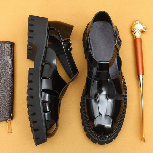 Men’s 4.5cm Platform Elevator Leather Sandals 23695