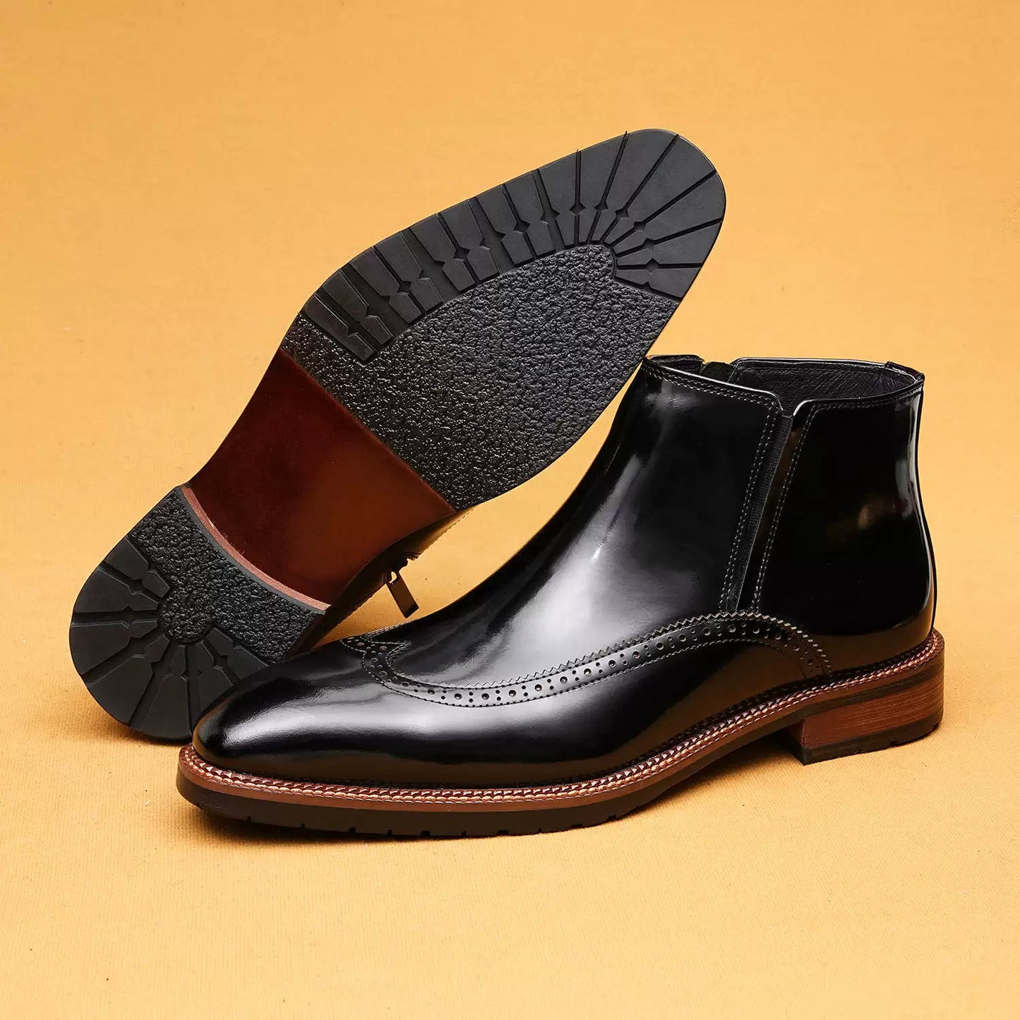 Men’s Brogue Chelsea Boots with Side Zip 25895