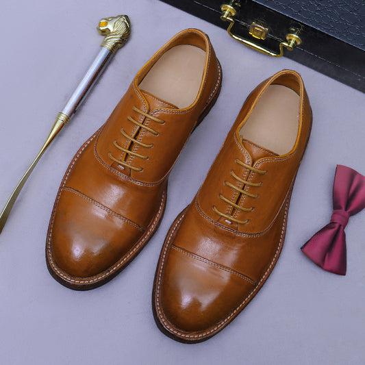 Horse Leather British Style Three-Strap Leather Shoes Men's Business Formal Genuine Leather Oxford Shoes M15E-3