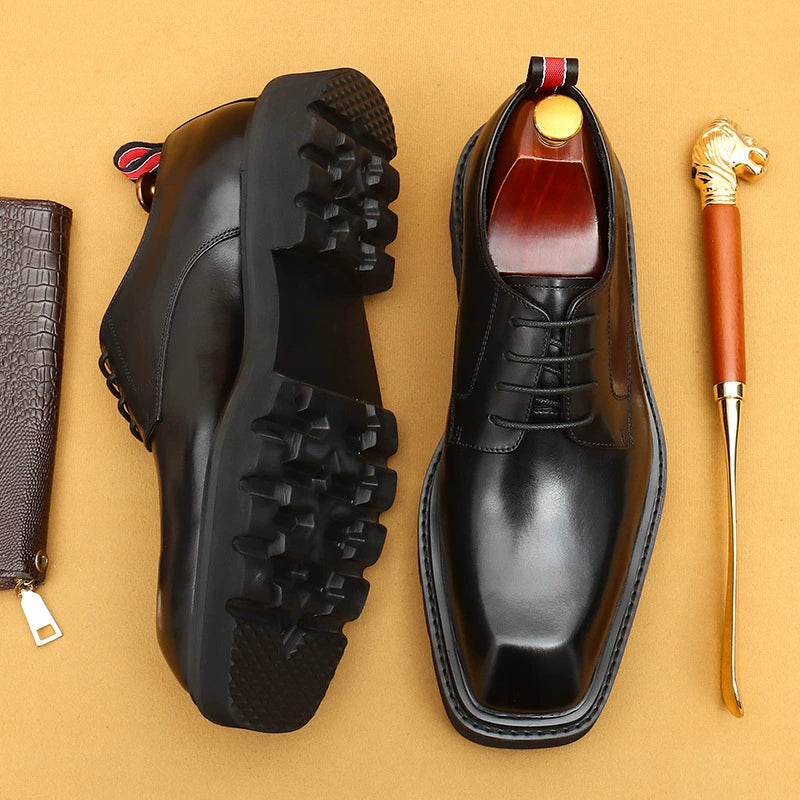 Men’s  Square-Toe Genuine Leather Derby Shoes 68902