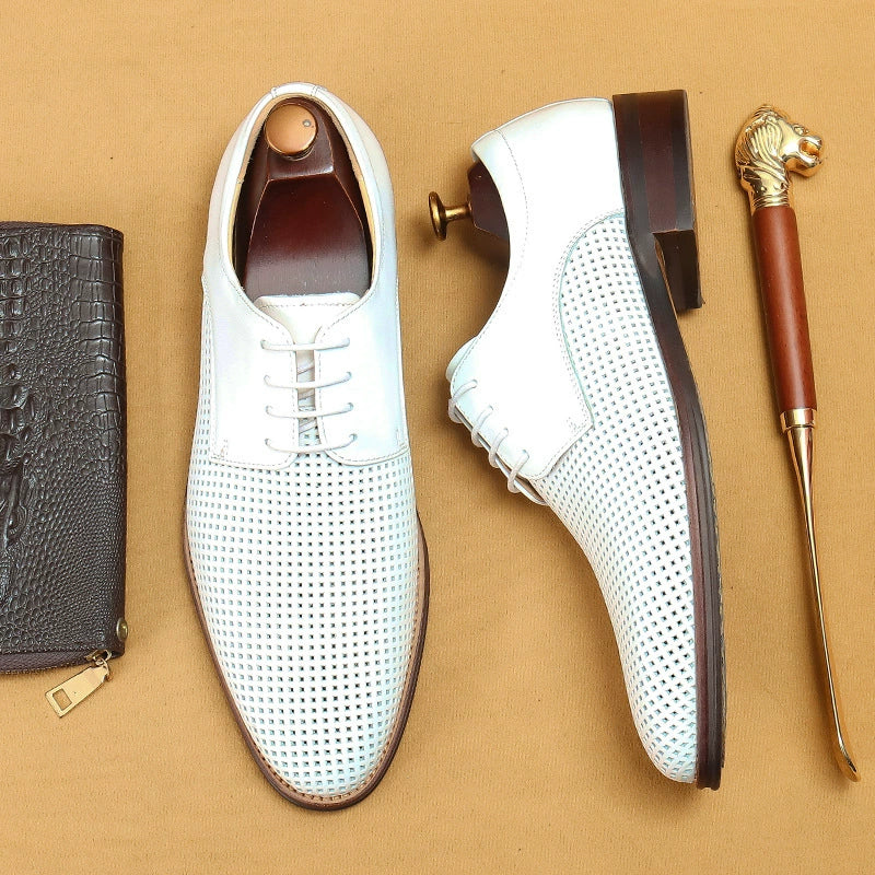 Men’s Genuine Leather Business Casual Perforated Shoes 21007