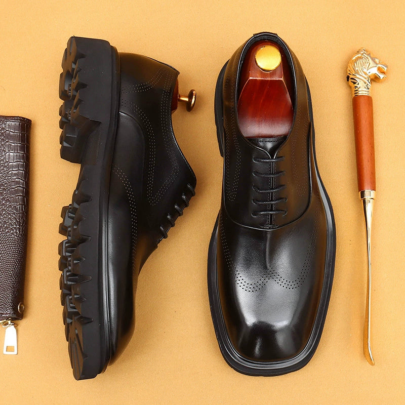 Thick-Sole Genuine Leather Dress Shoes for Men 96132